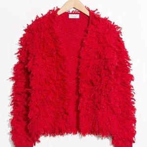 Shaggy red cardigan